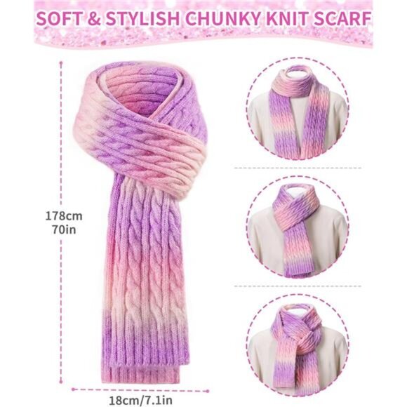 3 PCS Women\'s Winter Hat Scarf Gloves Set Pom Beanie Skull Cap